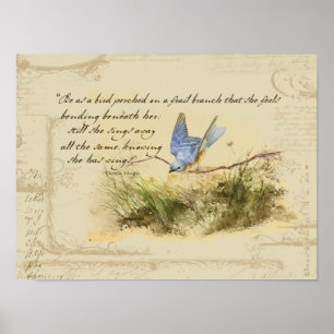 Bluebird Bird on Branch Victor Hugo Poem Poster