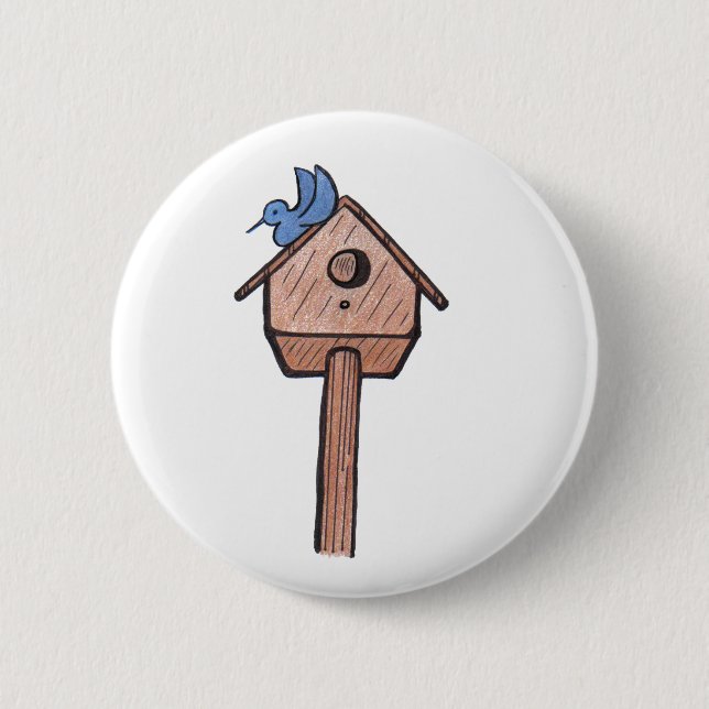Bluebird Birdhouse...Button... 6 Cm Round Badge (Front)