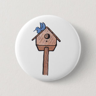Bluebird Birdhouse...Button... 6 Cm Round Badge