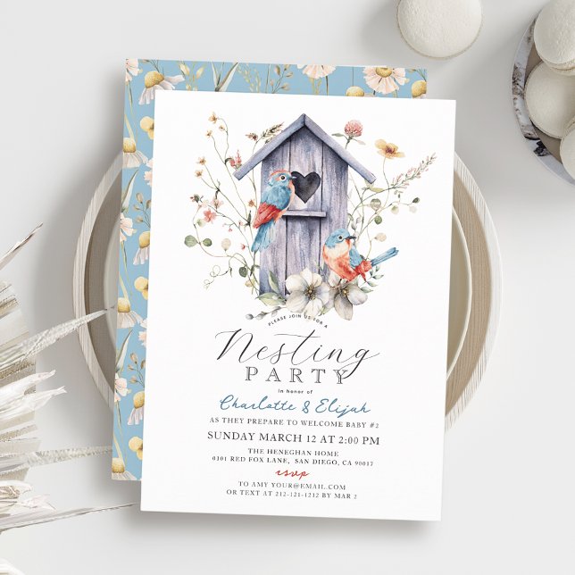 Bluebird Birdhouse Wildflowers Nesting Party Invitation (Creator Uploaded)