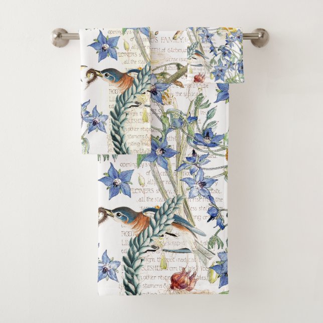 Bluebird Birds Starflower Daffodils Bath Towel Set (Insitu)