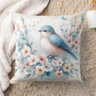 Bluebird Blossom Watercolor Serenity Cushion