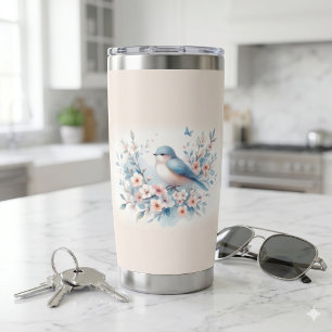 Bluebird Blossom Watercolor Serenity Insulated Tumbler