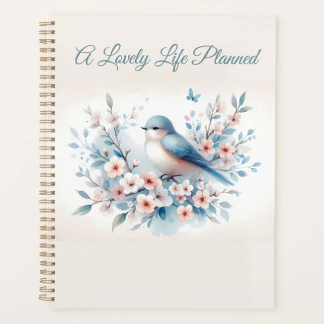 Bluebird Blossom Watercolor Serenity Planner (Front)