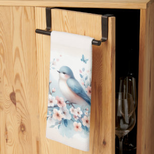 Bluebird Blossom Watercolor Serenity Tea Towel