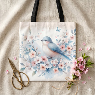 Bluebird Blossom Watercolor Serenity Tote Bag