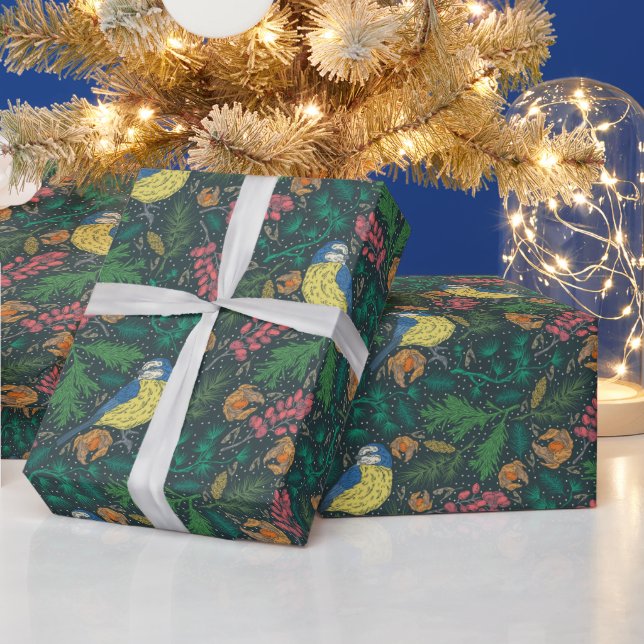 Bluebird Christmas Holiday Pattern  Wrapping Paper (Holidays)