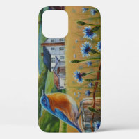 Bluebird Cornflowers Summer Farm Watercolor Art