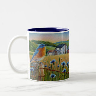 Bluebird Cornflowers Summer Farm Watercolor Art Two-Tone Coffee Mug