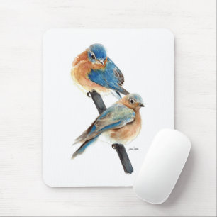 Bluebird Couple Watercolor Art Mouse Pad