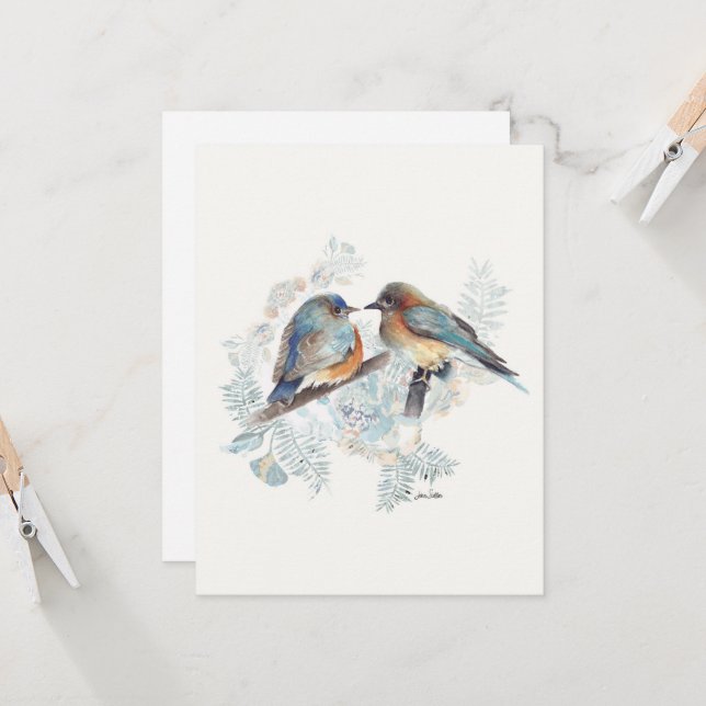 Bluebird Couple Watercolor Note Card (Front/Back In Situ)