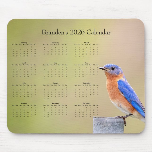 Bluebird - Customizable full year 2026 calendar Mouse Pad (Front)