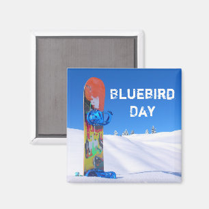Bluebird Day, Snowboard on Snowy Slope Magnet