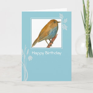 Bluebird Drawing Watercolor Happy Birthday Card