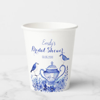 Bluebird Elegance Vintage Personalised Bridal  Paper Cups