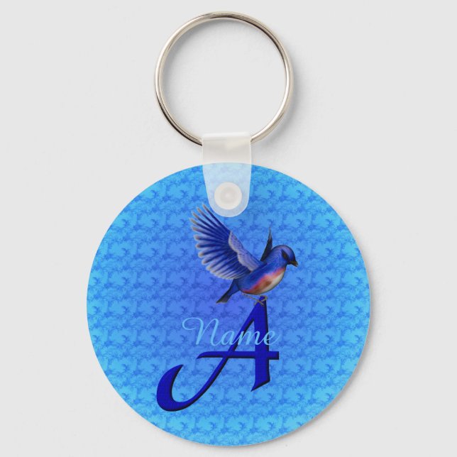 Bluebird Elegant Monogram Initial A Personalised Key Ring (Front)