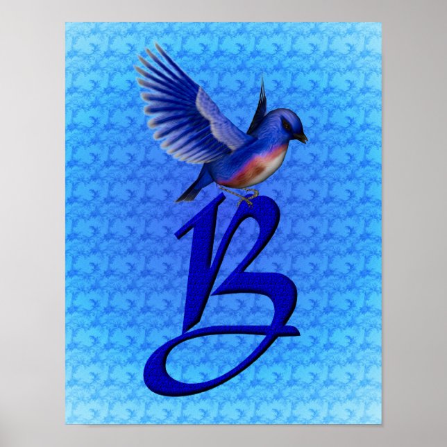 Bluebird Elegant Monogram Initial B Poster (Front)