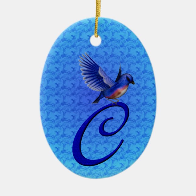 Bluebird Elegant Monogram Initial C  Ceramic Tree Decoration (Front)