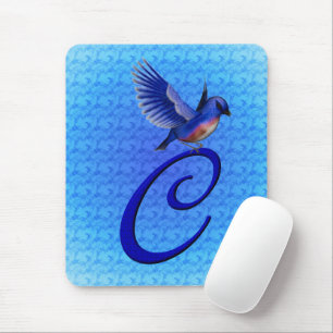 Bluebird Elegant Monogram Initial C Mouse Pad