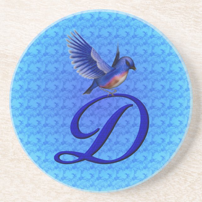 Bluebird Elegant Monogram Initial D Coaster (Front)
