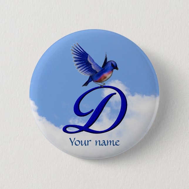 Bluebird Elegant Monogram Initial D Personalised 6 Cm Round Badge (Front)