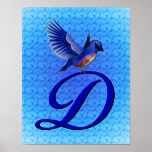 Bluebird Elegant Monogram Initial D Poster
