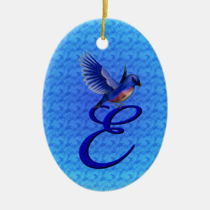 Bluebird Elegant Monogram Initial E  Ceramic Tree Decoration