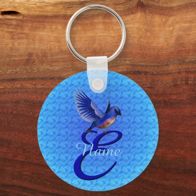 Bluebird Elegant Monogram Initial E Personalised Key Ring (Front)