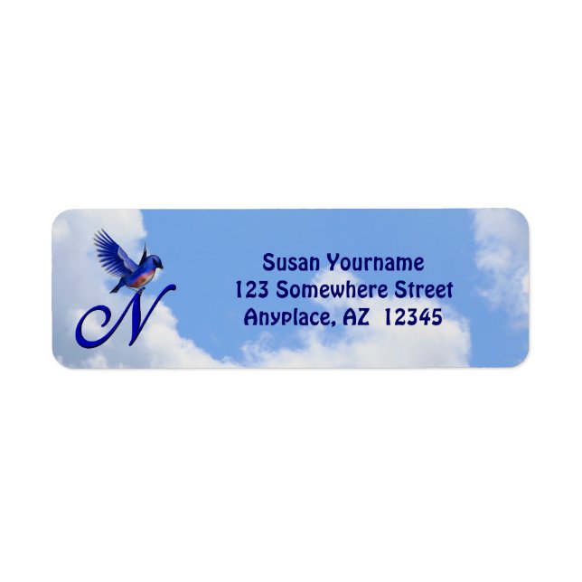 Bluebird Elegant Monogram Initial N Return Address (Front)