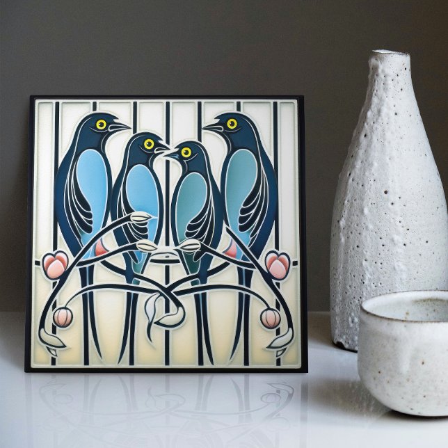 Bluebird Family Mackintosh Art Deco Wall Decor Tile (Creator Uploaded)