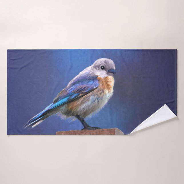 Bluebird (Female) Painting - Original Bird Art Bath Towel Set (Bath Towel)