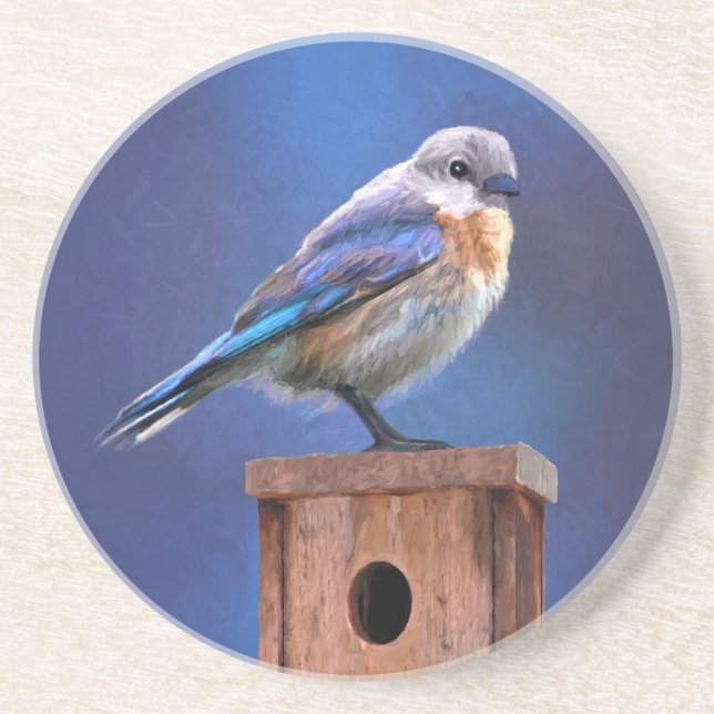 Bluebird (Female) Painting - Original Bird Art Coaster (Front)