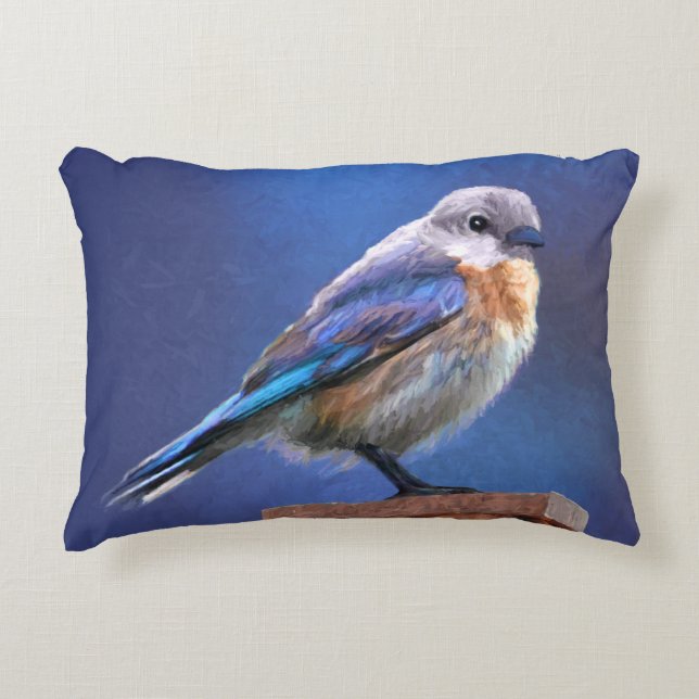 Bluebird (Female) Painting - Original Bird Art Decorative Cushion (Front)
