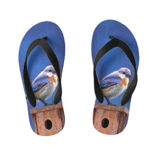 Bluebird (Female) Painting - Original Bird Art Kid's Jandals