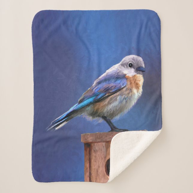 Bluebird (Female) Painting - Original Bird Art Sherpa Blanket (Front)
