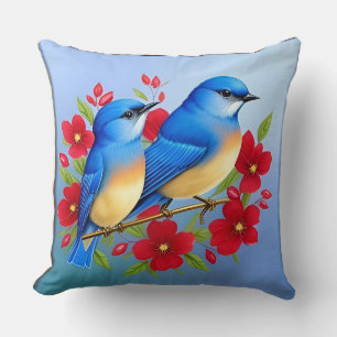🌸 Bluebird Floral Garden Art Gift Nature lovers Cushion