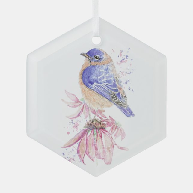 Bluebird Garden Bird Wildlife Nature Art Glass Tree Decoration (Front)