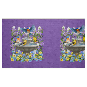 Bluebird Goldfinch Birdbath Purple Pillow Size Fabric