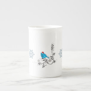 Bluebird in a Santa Hat Bone China Mug