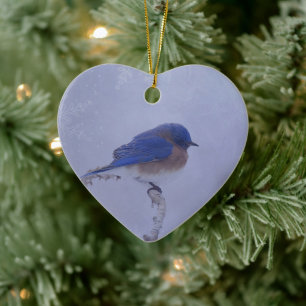 Bluebird in Snowy Winter Trees - Holiday Ceramic Tree Decoration