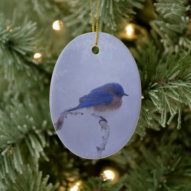 Bluebird in Snowy Winter Trees - Holiday Ceramic Tree Decoration (Tree)