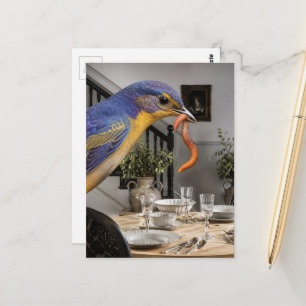 Bluebird in the Dining Room Surreal Collage Postcard