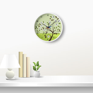 Bluebird In Tree Landscape Clocks