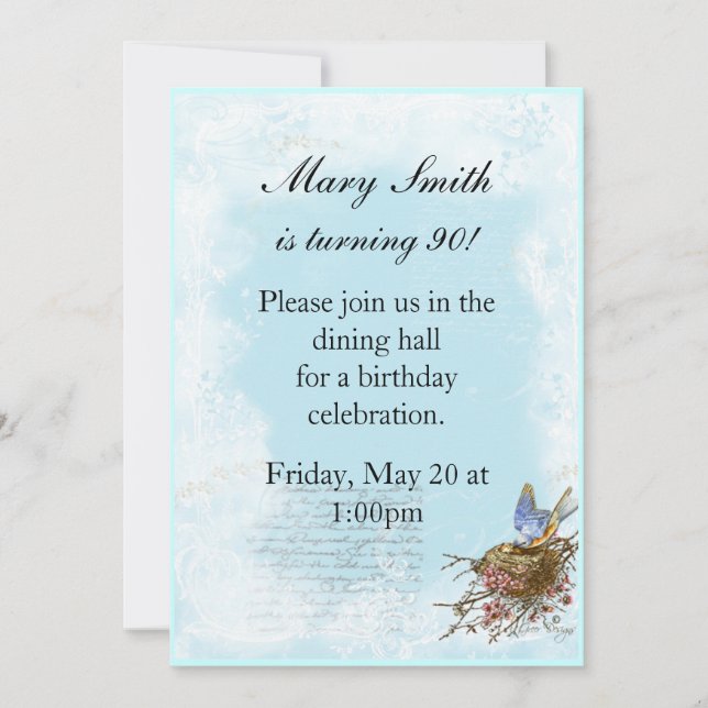 Bluebird invitation Birthday or Anniversary (Front)