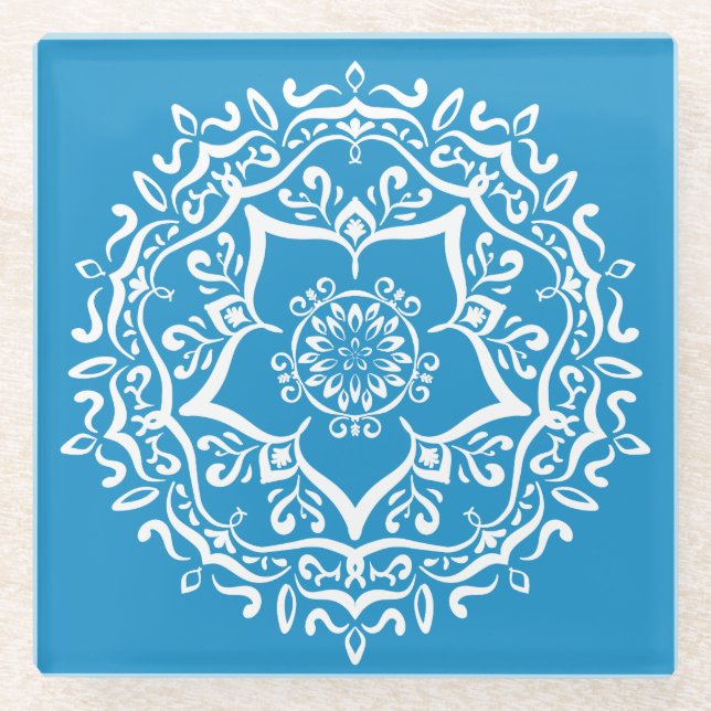 Bluebird Mandala Glass Coaster (Front)