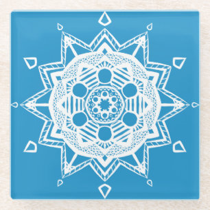 Bluebird Mandala Glass Coaster