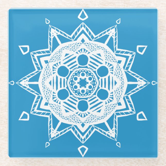 Bluebird Mandala Glass Coaster (Front)
