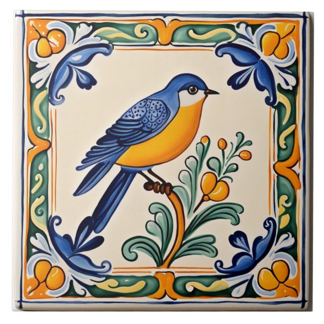 Bluebird Mediterranean Blue Bird Folk Animal Tile (Front)