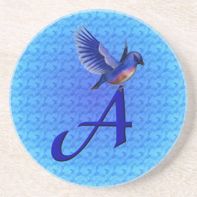 Bluebird Monogram Initial A Coaster (Front)