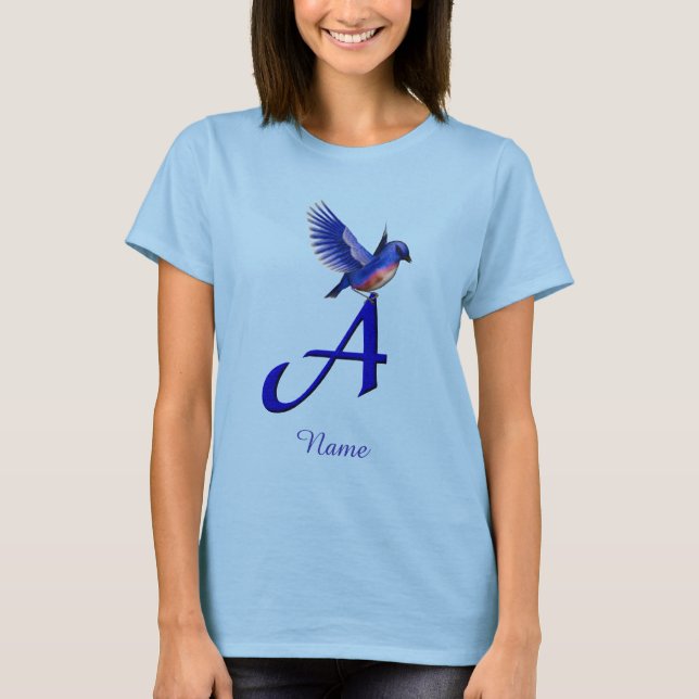 Bluebird Monogram Initial A Elegant Personalised T-Shirt (Front)